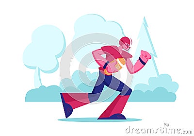 Professional Sportsman Playing American Football. College Competition or Championship on Stadium, Young Footballer Vector Illustration