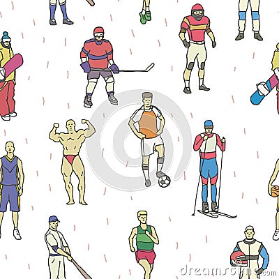 Professional sportsmen seamless pattern Vector Illustration