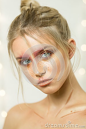 Professional studio portret of a young beautiful girl with a beautiful beauty makeup Stock Photo