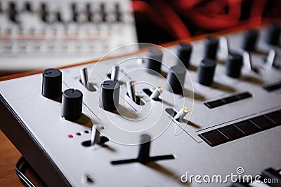 Analog synthesizer device in sound recording studio Stock Photo