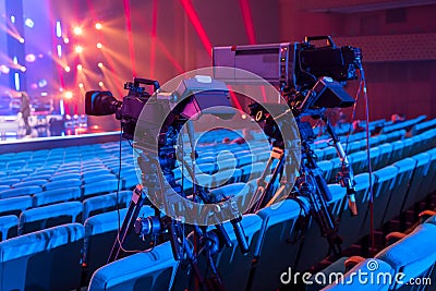 A professional television camera for filming concerts and events Stock Photo