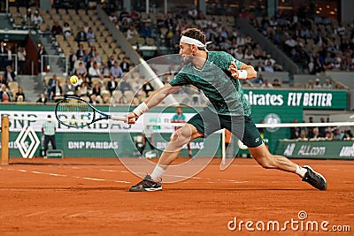 Professional tennis player Casper Ruud of Norway in action during his semifinal match against Marin Cilic of Croatia Editorial Stock Photo