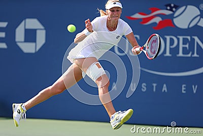 Professional tennis player Ekaterina Makarova during fourth round match at US Open 2014 Editorial Stock Photo