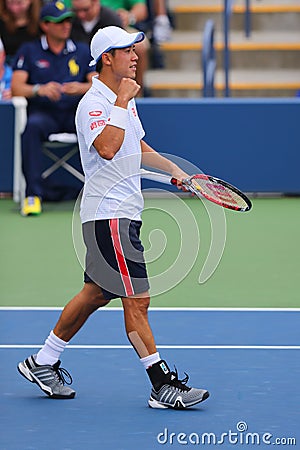 Professional tennis player Kei Nishikori from Japan during US Open 2014 match Editorial Stock Photo