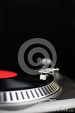 Professional turntable. Analog stage audio equipment for concert in nightclub. Play mix music tracks on vinyl records Stock Photo