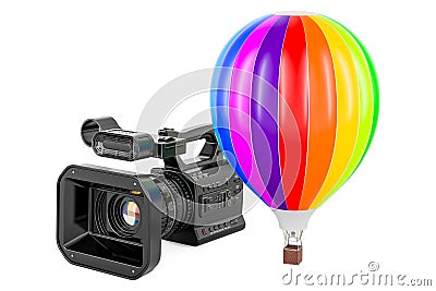 Professional video camera with dirigible, airship. 3D rendering Stock Photo