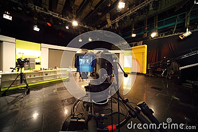 Professional video camera in television studio Stock Photo