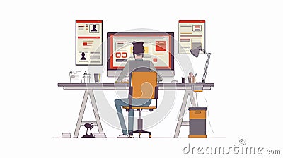 Professional Web Designer Creating Website Layout. Development, Graphics, Creative Design Process. Vector Illustration