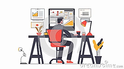 Professional Web Designer Creating Website Layout. Development, Graphics, Creative Design Process. Vector Illustration