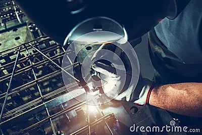 Professional Welder Welding Metal Elements Stock Photo