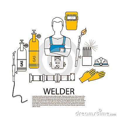 Professional welder welding tools and equipment silhouette Vector Illustration