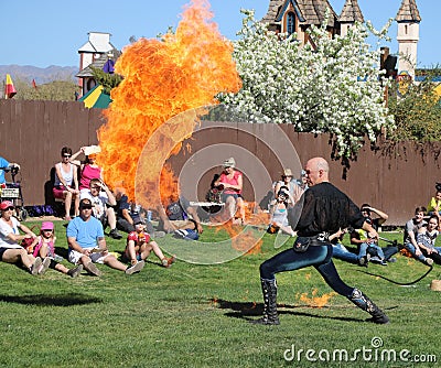 Professional Whip Cracker at the Renaissance Fair Editorial Stock Photo