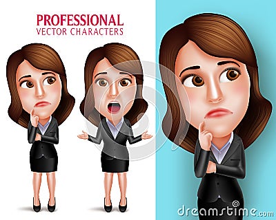 Professional Woman Character with Business Outfit Thinking or Confused Vector Illustration