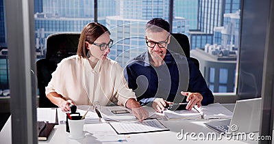 Professional Woman and Man in Office Seek Advisory Stock Photo