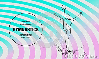 Professional woman rhythmic gymnastics athlete performing with ball. Vector outline of rhythmic gymnastics athlete Vector Illustration