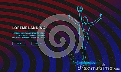 Professional woman rhythmic gymnastics athlete performing with ball. Vector Sport Background for Landing Page Template. Vector Illustration