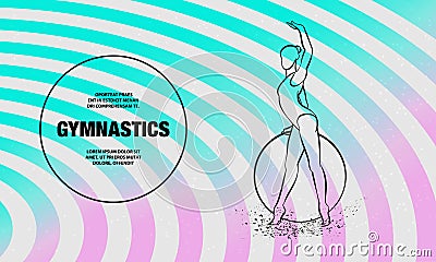 Professional woman rhythmic gymnastics athlete performing with hoop. Vector outline of rhythmic gymnastics athlete Vector Illustration