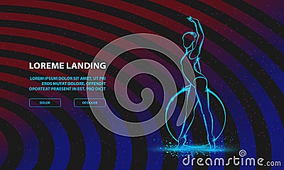 Professional woman rhythmic gymnastics athlete performing with hoop. Vector Sport Background for Landing Page Template. Vector Illustration