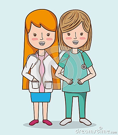 Professional women doctors with stethoscope and uniform Vector Illustration