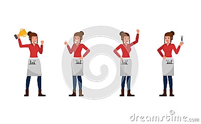 Professional Women Stylist working in barber shop vector character design. no2 Vector Illustration