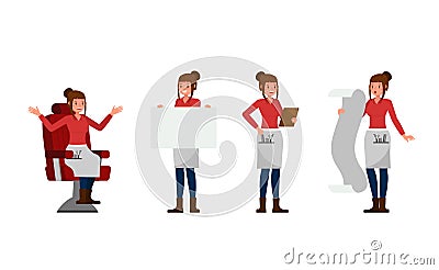 Professional Women Stylist working in barber shop vector character design. no5 Vector Illustration