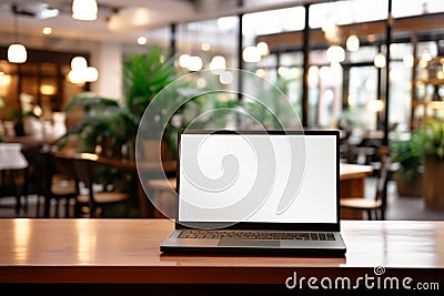 Professional workspace Laptop in hotel reception with blank copyspace screen Stock Photo