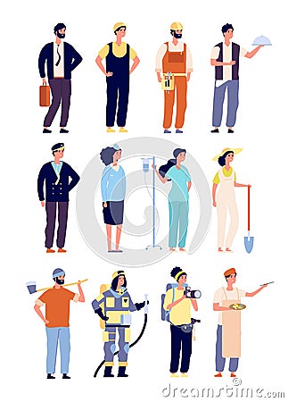 Professionals characters. policeman and fireman, doctor and stewardess, artist and musician, builder. labor Day vector Vector Illustration