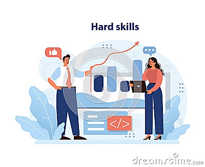 Professionals enhancing career prospects through hard skills development. Vector Illustration