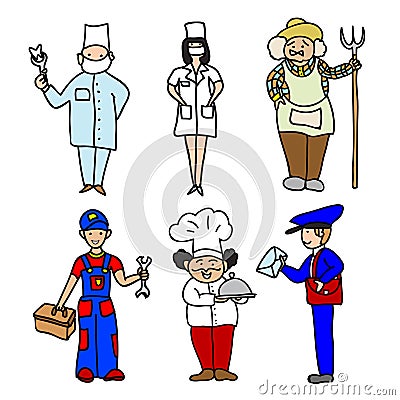 Professions cartoon color icons set Stock Photo