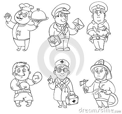 Professions. Coloring book Vector Illustration