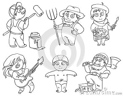 Professions. Coloring book Vector Illustration