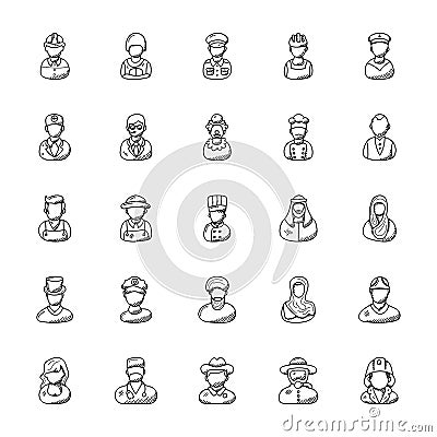 Professions Doodle Vector Icons Set Stock Photo