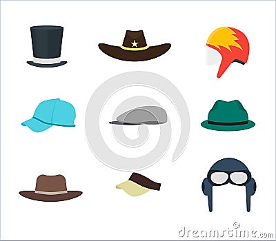 Professions Hats Set for Men. Vector Vector Illustration