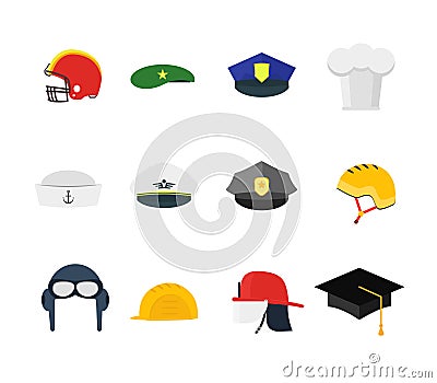 Professions Hats Set for Men. Vector Vector Illustration