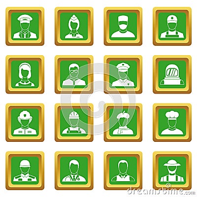 Professions icons set green Vector Illustration