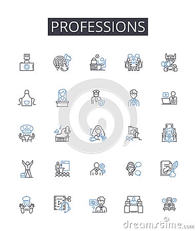 Professions line icons collection. Careers, Vocations, Occupations, Workforce, Tradespeople, Jobs, Employment vector and Vector Illustration