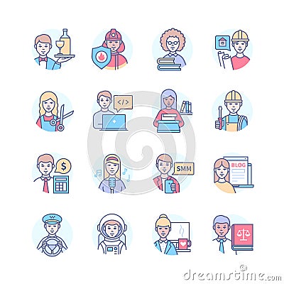 Professions - modern colorful line design style icons Vector Illustration
