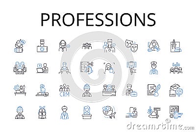 Professions line icons collection. Careers, Vocations, Occupations, Workforce, Tradespeople, Jobs, Employment vector and Vector Illustration
