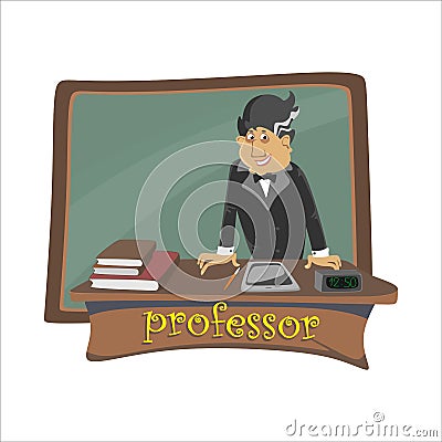 Professor near the blackboard with formulas at university lecture, teacher in class at lesson teaches students, higher Vector Illustration