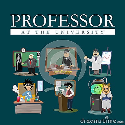 Professor near the blackboard with formulas at university lecture Vector Illustration