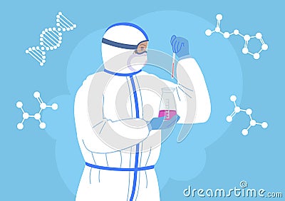Professor scientist flask protective suit mask Vector Illustration