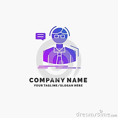 professor, student, scientist, teacher, school Purple Business Logo Template. Place for Tagline Vector Illustration