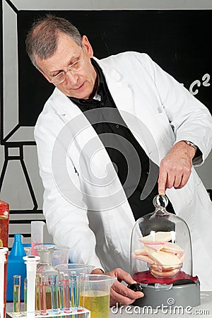 Professor is testing with candy Stock Photo