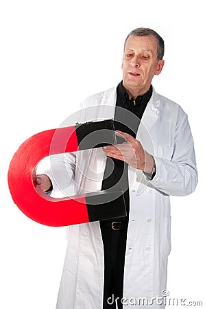 Professor is testing magnetism Stock Photo