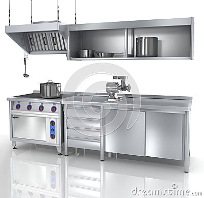 Proffesional kitchen furniture and tools Stock Photo