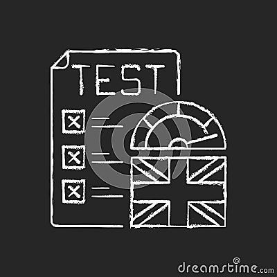 Proficiency english test chalk white icon on black background Vector Illustration