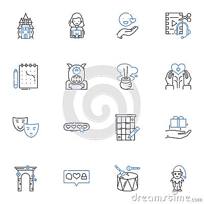 Proficiency skills line icons collection. Fluency, Expertise, Mastery, Competency, Aptitude, Dexterity, Efficiency Vector Illustration
