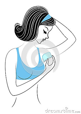 Profile of a beautiful lady. The girl makes wax depilation of the armpits independently. Removes excess hair. Vector illustration Cartoon Illustration