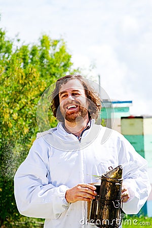 Profile of a bee keeper Stock Photo