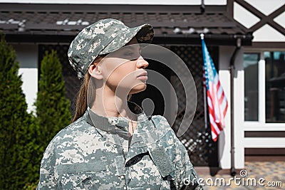 Profile of confident military woman in Stock Photo